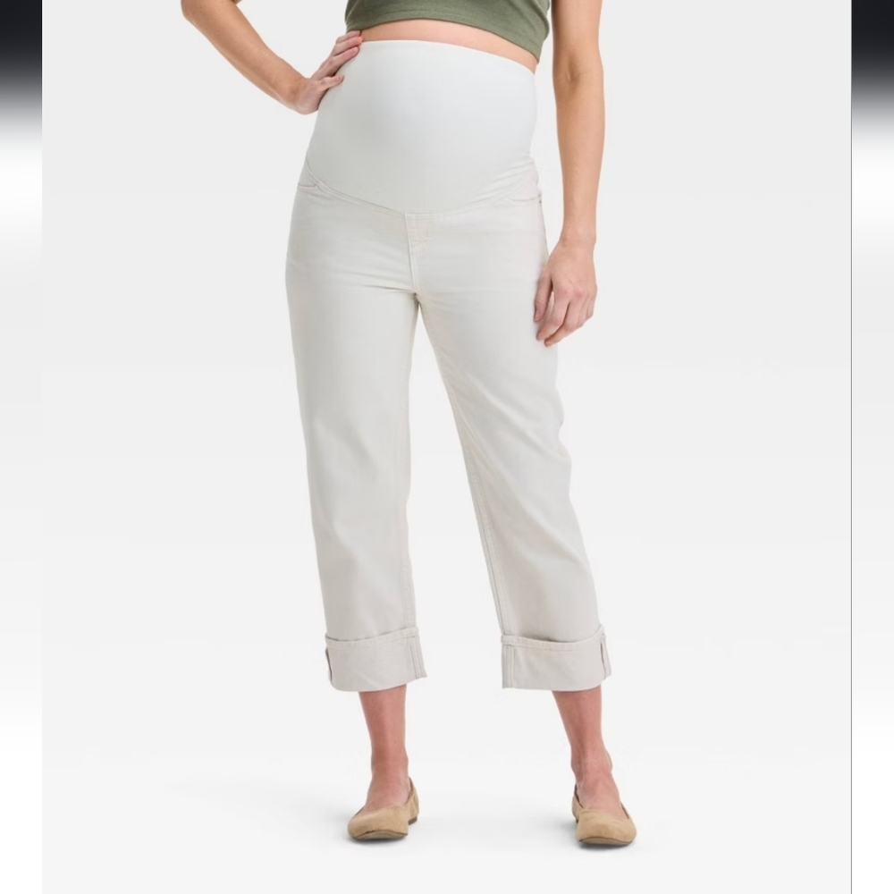 Women's White Straight Cuffed Leg Maternity Pants - 14 - Isabel & Ingrid